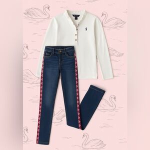 🌺🌟Garnet Hill Kids Adjustable Jeans + Ralph Lauren Ruffle Polo Set | Size 12